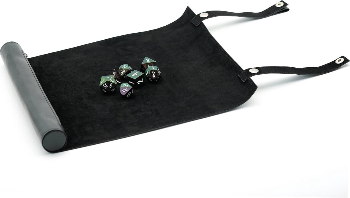Joya Kids® Dungeons and Dragons Polydice Speelmat | DnD dice tray | D&D scroll | Dice Pouch | Dobbelpiste met opbergruimte | Kunstleer | Kleur: Zwart